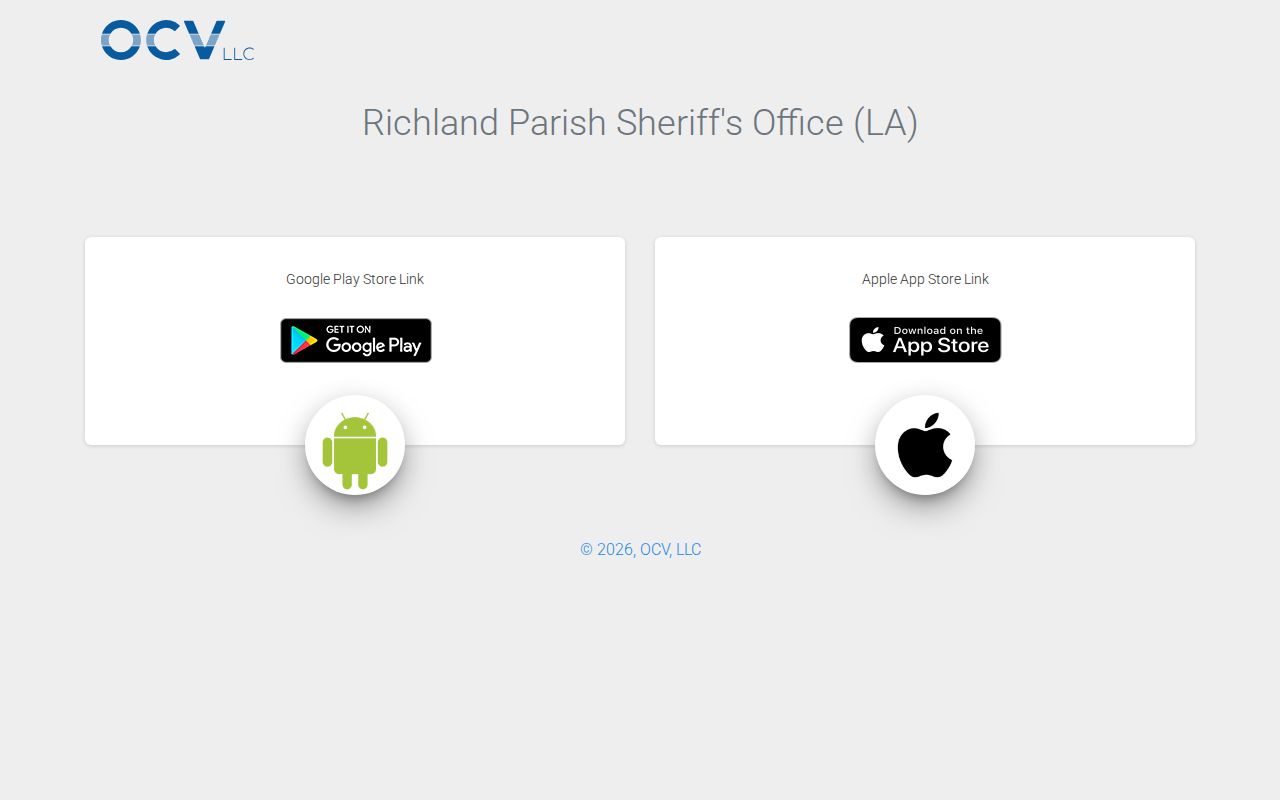 Richland Parish Sheriff's Office app landing page used for most wanted tips and warrant records information