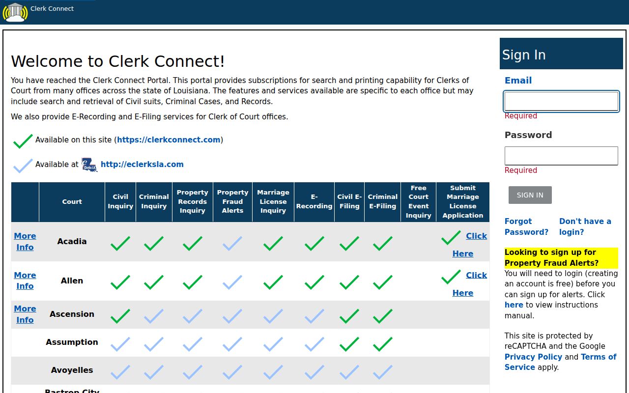 Clerk Connect richland listing page supporting Richland Parish warrant records inquiries