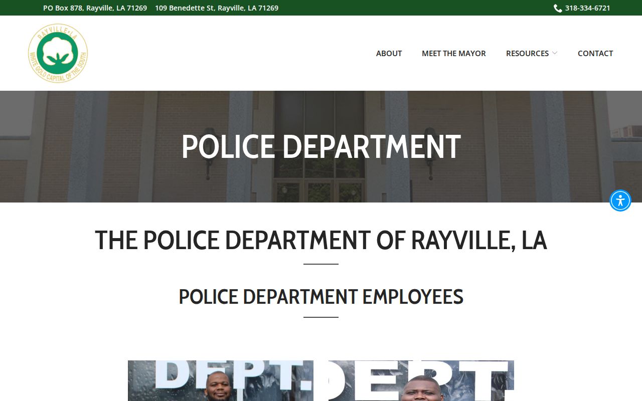 Rayville Police Department contact page that publishes no public warrant portal for Rayville warrant records